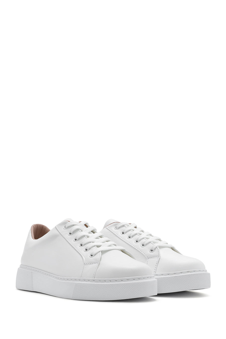Women's White Lace-Up Leather Sneaker