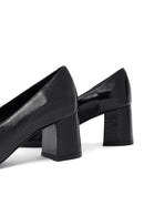 Woman Black Thick-heeled Leather Shoes | Derimod
