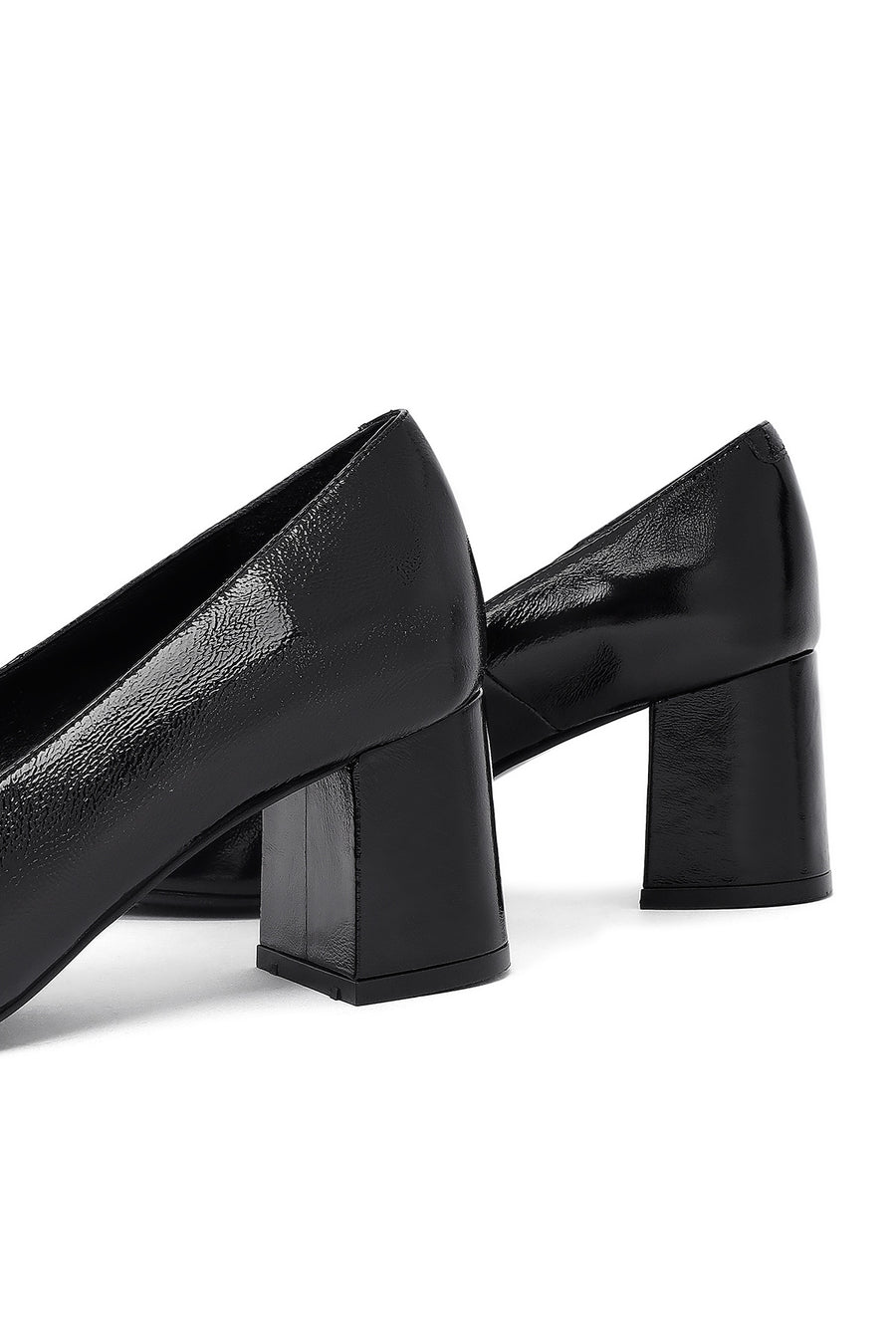 Woman Black Thick-heeled Leather Shoes