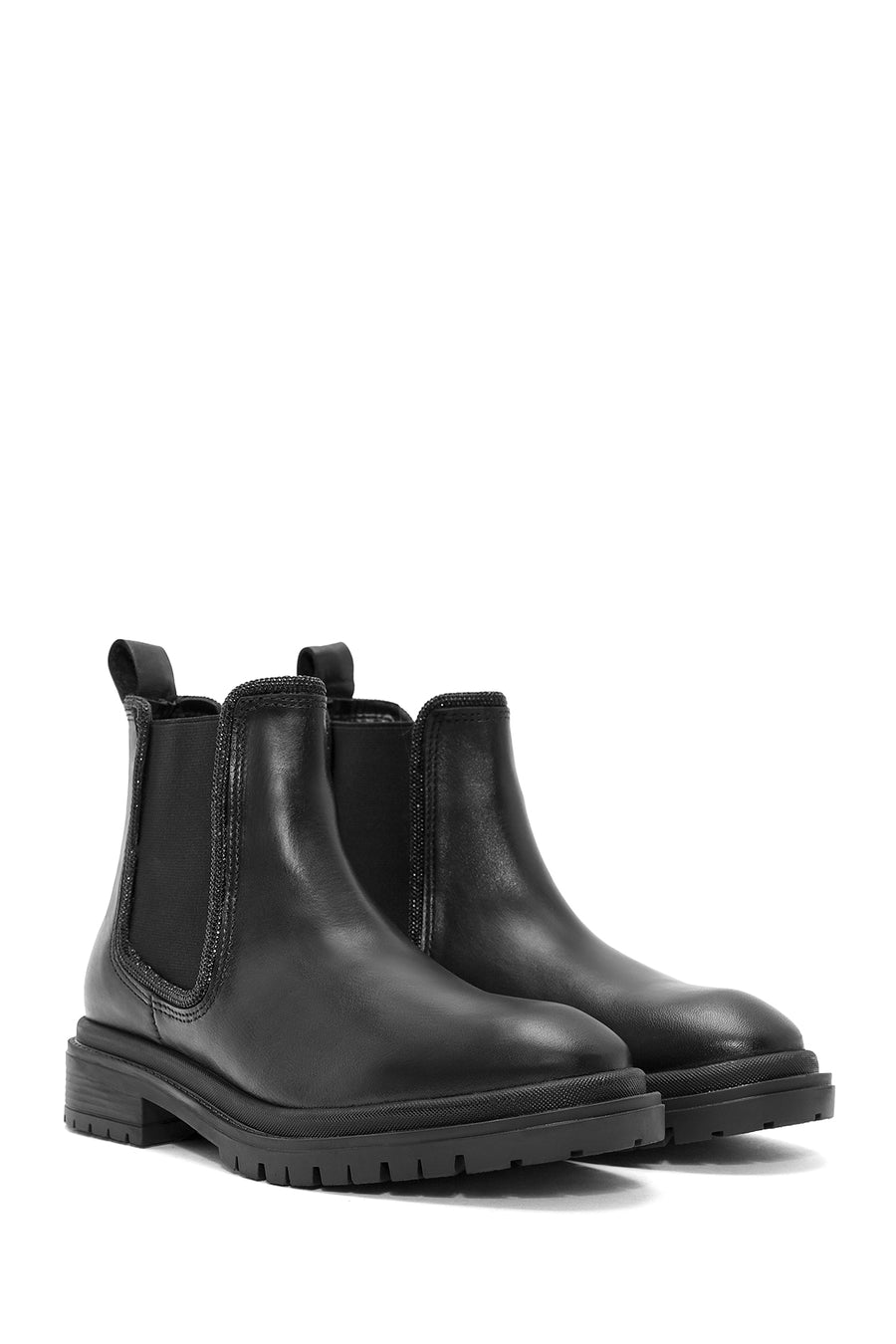Women's Black Stoned Leather Chelsea Boots