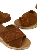 Woman Tan Ankle Buckled Wedge Heel Suede Espadrilles Sandal | Derimod
