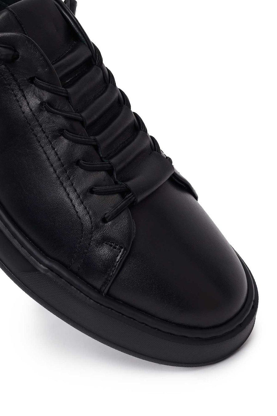 Erkek Siyah Bağcıklı Deri Sneaker