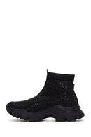 Women's Black Stone Thick Sole High Top Sneaker | Derimod