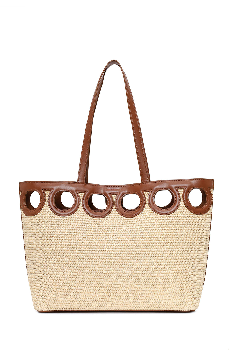 Woman Beige Wicker Shoulder Bag
