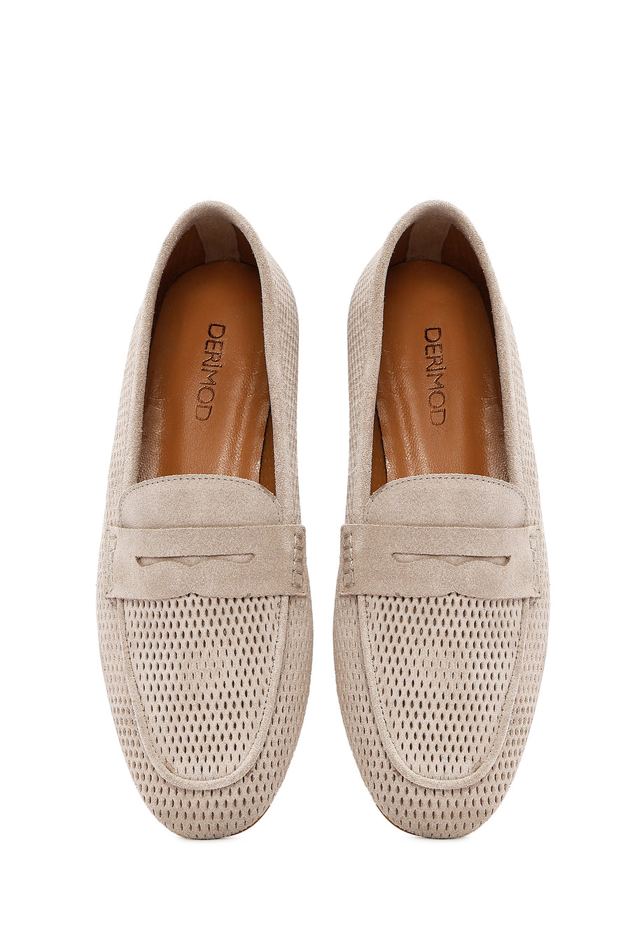 Women's Beige Mesh Suede Leather Loafer