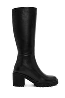 Woman Black Zip Closure Chunky Heeled Leather Boots | Derimod