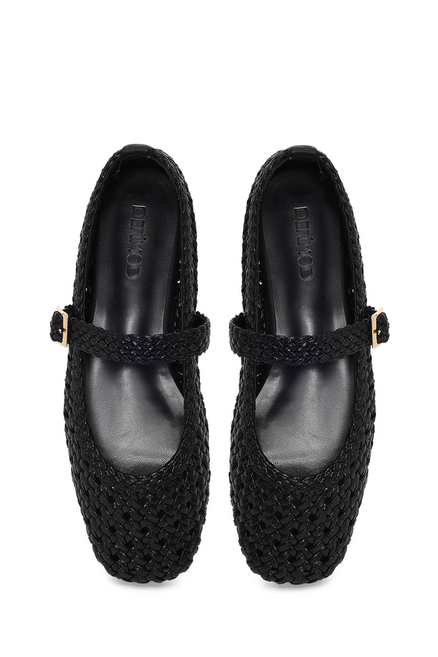Woman Black Buckled Braided Ballerine flats