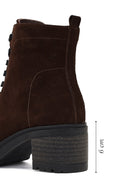 Women's Brown Zippered Thick Heeled Suede Leather Boot | Derimod