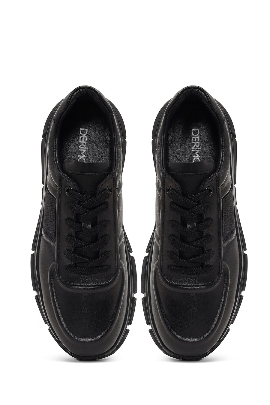 Men's Black Lace-Up Thick-Soled Leather Sneaker