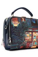 Women's Navy Blue Long Strap Patterned Handbag | Derimod