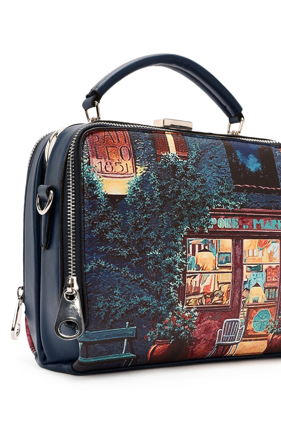 Women's Navy Blue Long Strap Patterned Handbag