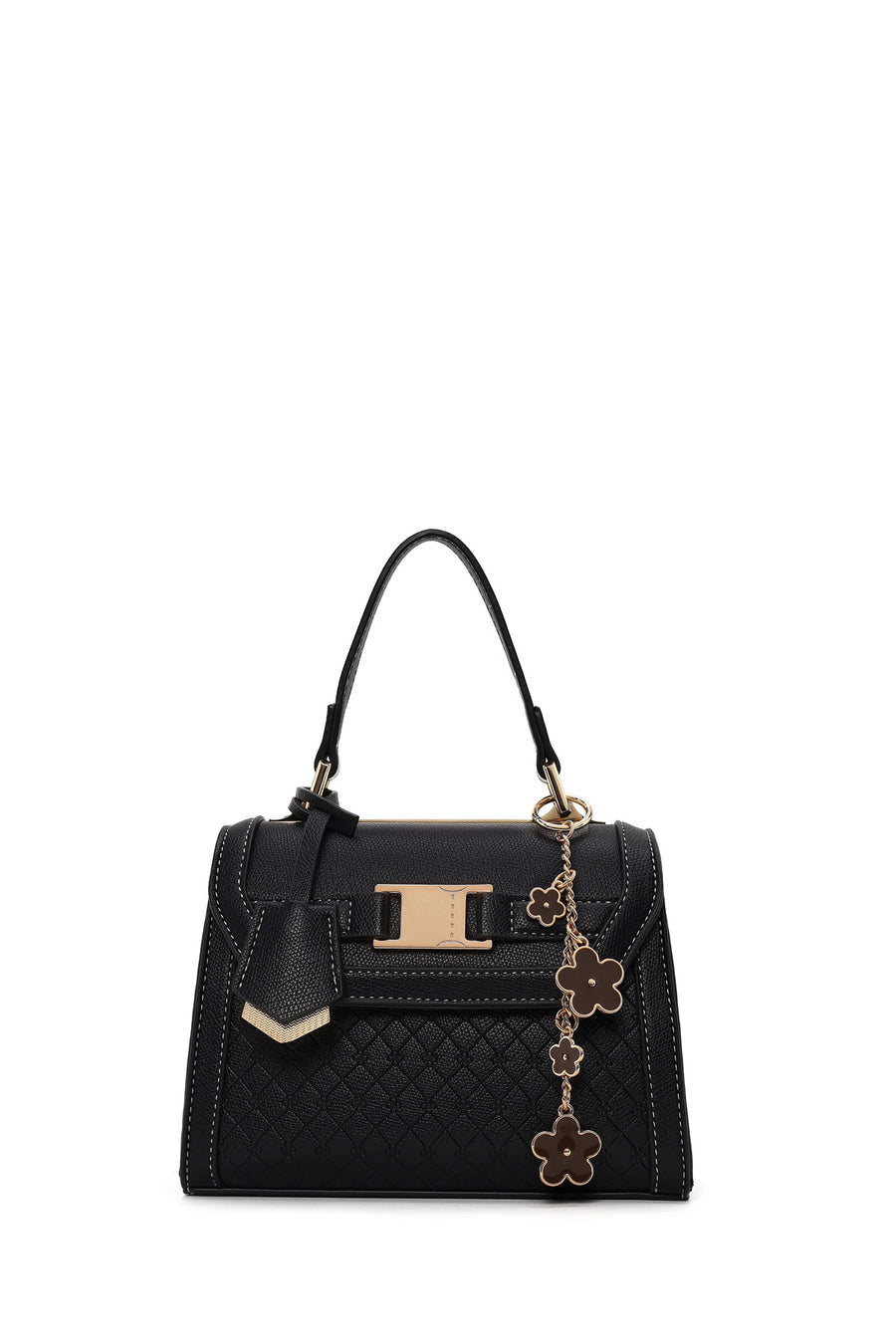 Woman Black Long-Strap Charmed Mini Shoulder Bag