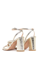 Women's Gold Leather Thick Heeled Sandals | Derimod