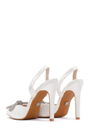 Women's White Stone Open Back Thin Heeled Suede Stiletto | Derimod