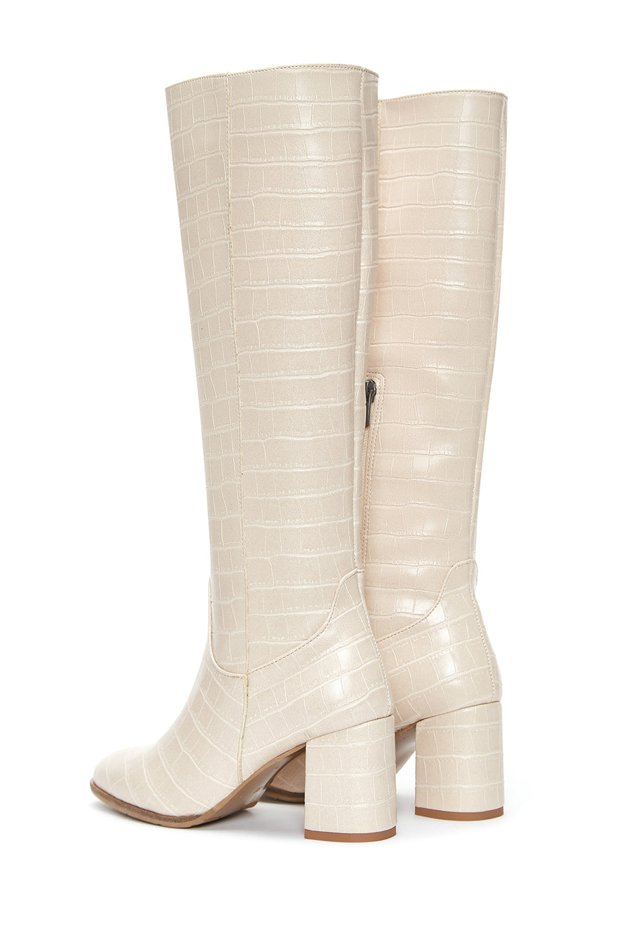 Women's Beige Crocodile Patterned Heeled Boots