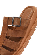 Women's Brown Thick Soled Suede Leather Slippers | Derimod