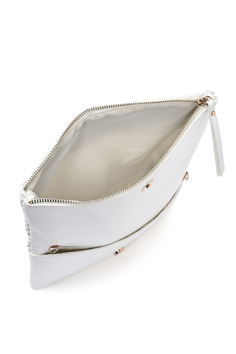 Women's White Long Chain Strap Braided Clutch Bag