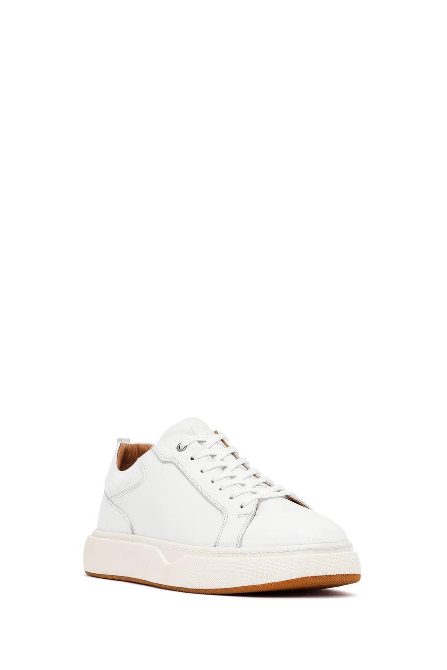 Men's White Lace-Up Thick-Soled Leather Sneakers
