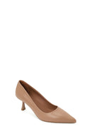 Woman Beige Thin-Heeled Leather Stiletto | Derimod