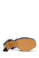 Woman Black Ankle-Buckle Platform High Chunky Heel Leather Sandal | Derimod