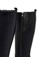 Woman Black Zip Closure Chunky Heeled Leather Boots | Derimod