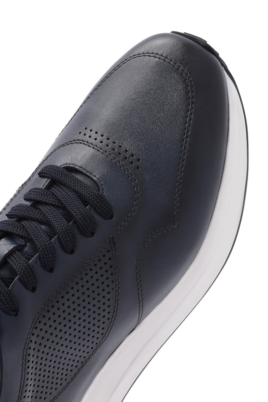 Men's Navy Blue Lace-up Thick-Sole Leather Sneaker