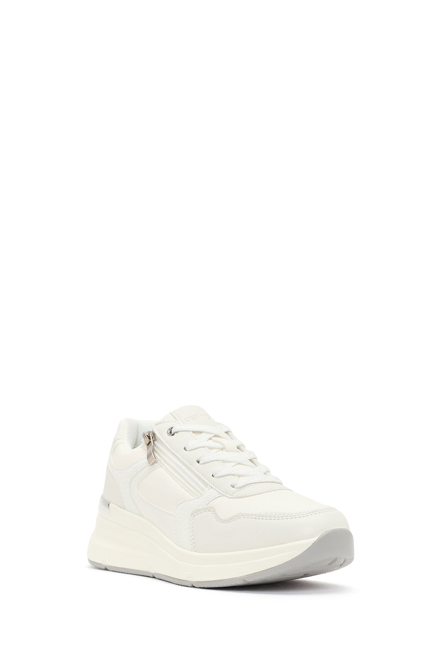 Woman White Side-Zip Lace-Up Thick-Sole Sneakers