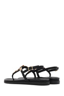 Women's Black Buckle Thong Leather Sandals | Derimod