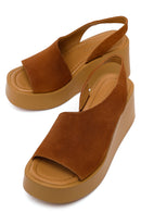 Woman Dark Powder Pink Wedge-Heel Suede Leather Comfort Sandal | Derimod