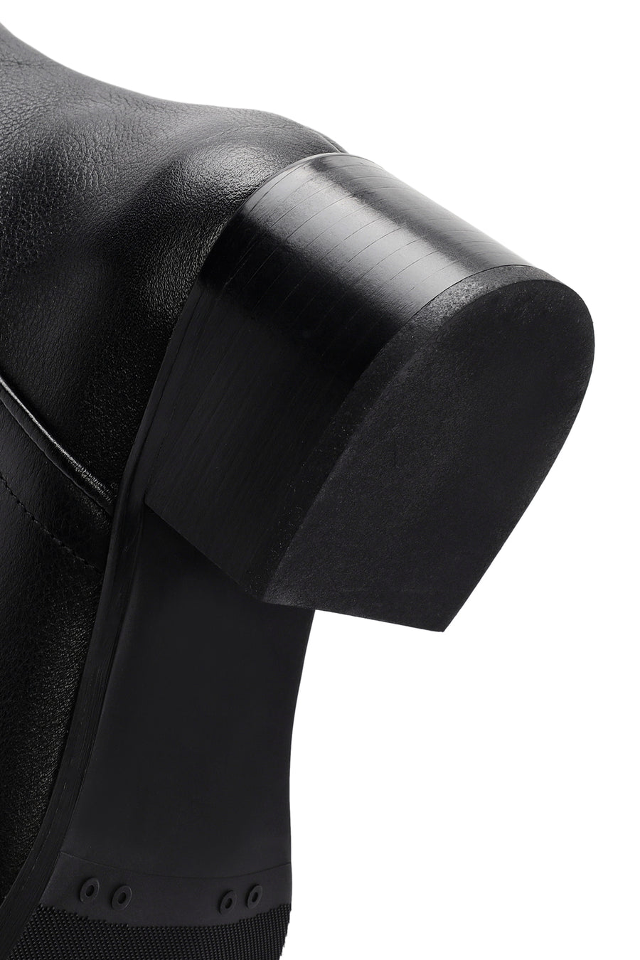 Woman Black Zip Closure Chunky Heeled Leather Boots