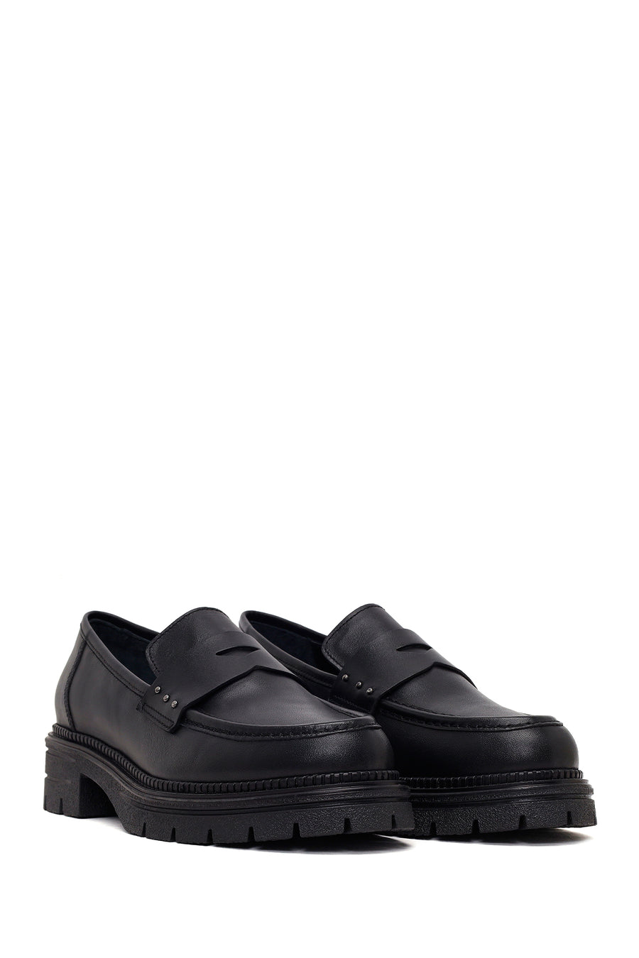 Woman Black Thick-Soled Leather Masculine Loafer