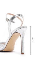 Women's Silver Leather Thin Heel Sandals | Derimod