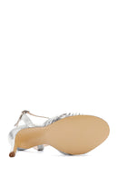 Women's Silver Leather Thin Heel Sandals | Derimod
