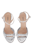 Women's Silver Leather Thin Heel Sandals | Derimod