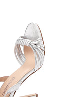Women's Silver Leather Thin Heel Sandals | Derimod