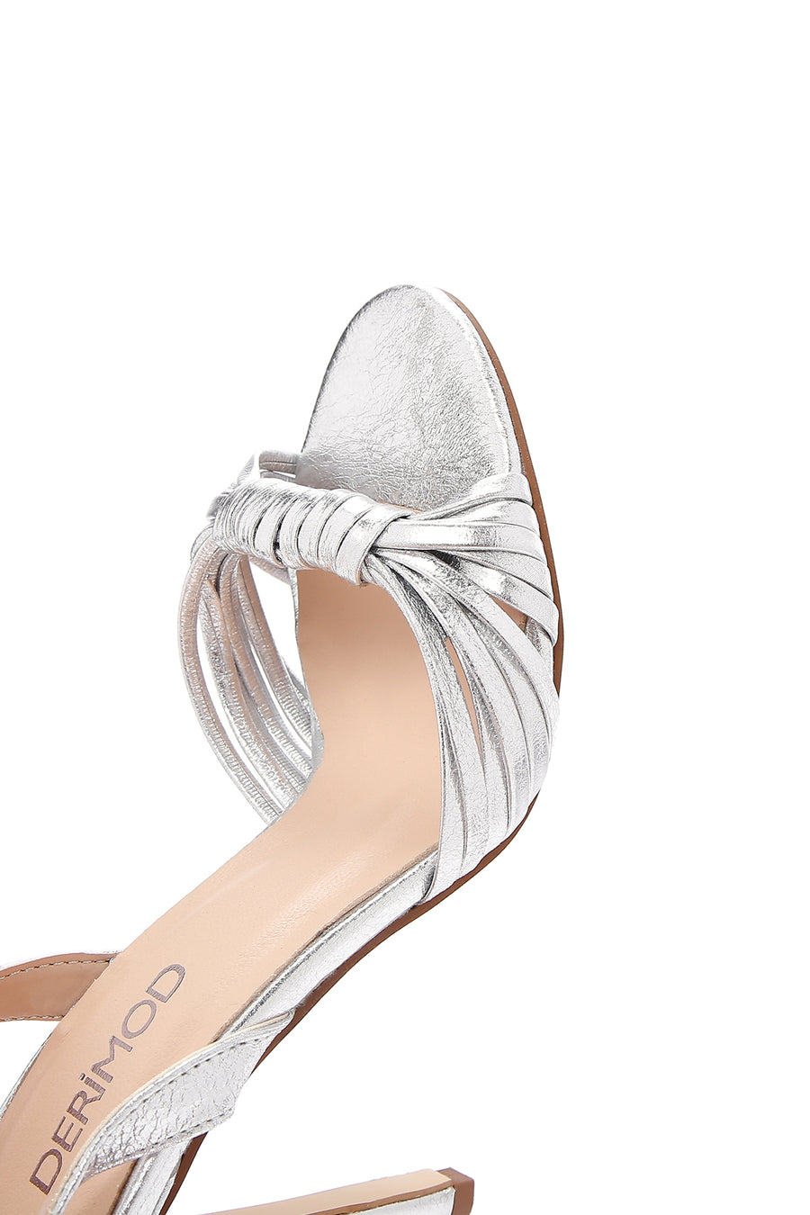 Women's Silver Leather Thin Heel Sandals