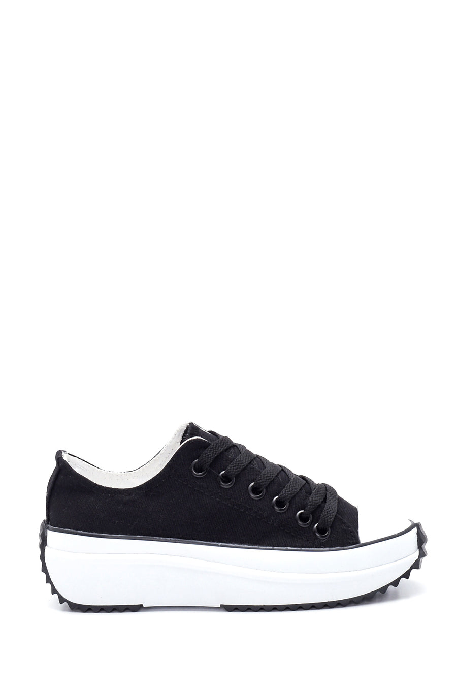 Kadın Siyah Kalın Tabanlı Kumaş Sneaker 22SFE26706F | Derimod