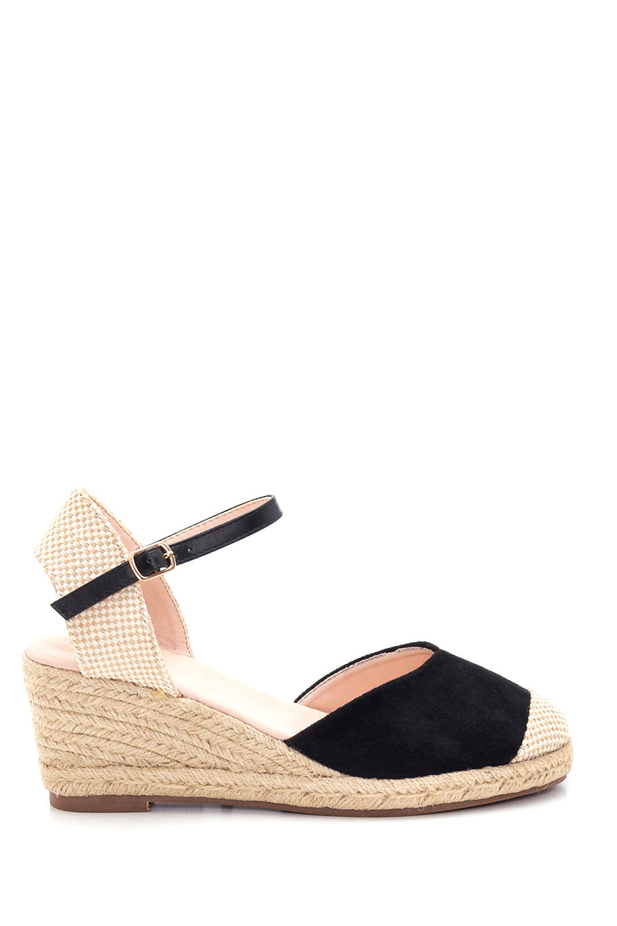 Kadın Siyah Süet Dolgu Topuk Espadril Sandalet 22SFE471110 | Derimod