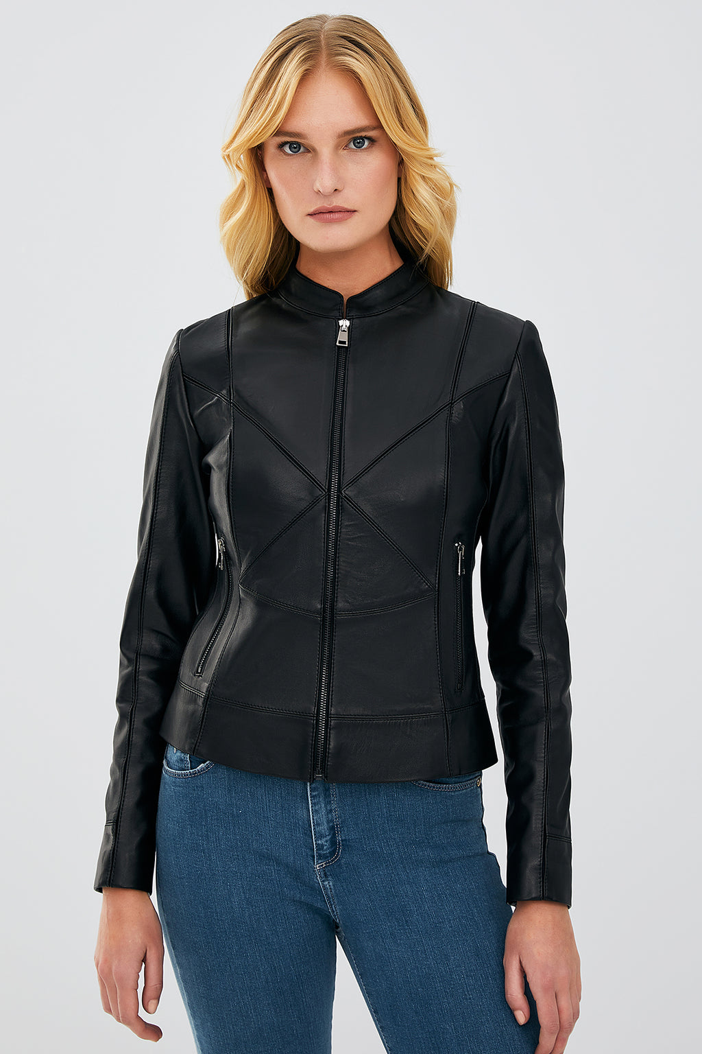 Tiffany Kadın Siyah Slim-Fit Kısa Deri Ceket