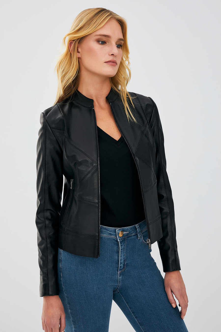 Tiffany Women's Black Slim-Fit Short Leather Jacket