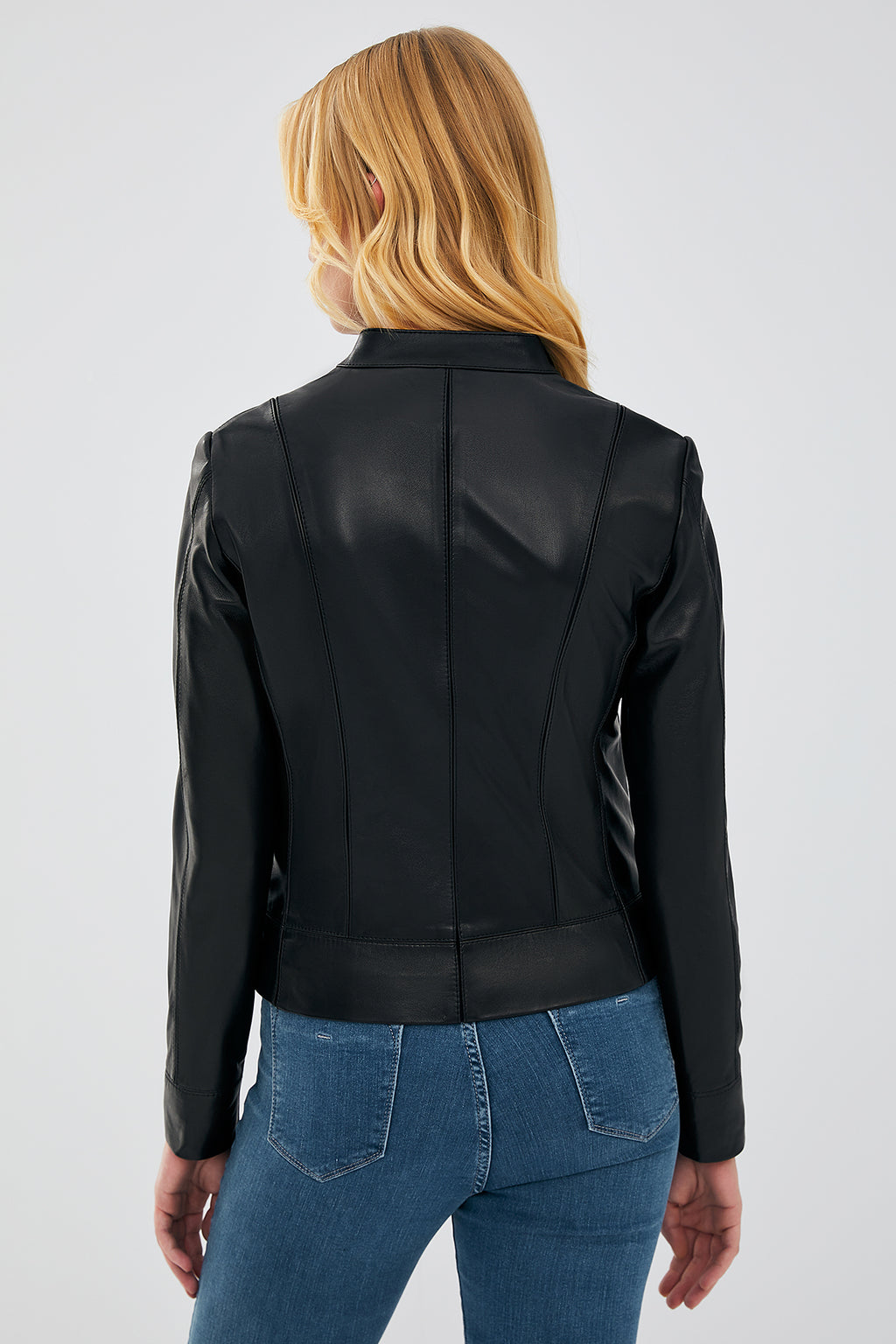 Tiffany Kadın Siyah Slim-Fit Kısa Deri Ceket