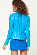 Tiffany Women's Blue Slim-Fit Short Leather Jacket | Derimod