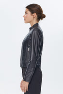 Irma Women's Black Stretch-Fit Leather Jacket | Derimod