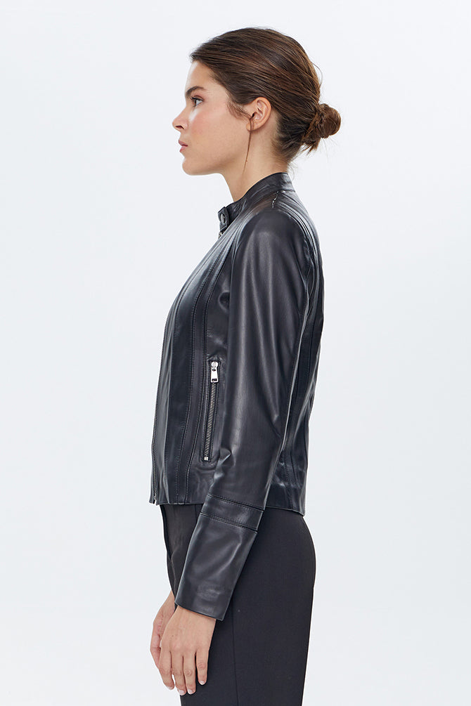 Irma Women's Black Stretch-Fit Leather Jacket