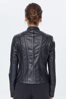 Irma Women's Black Stretch-Fit Leather Jacket | Derimod