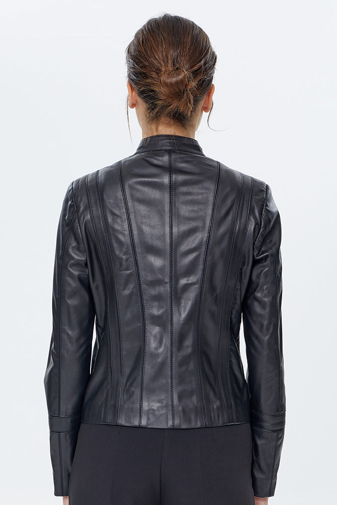 Irma Women's Black Stretch-Fit Leather Jacket