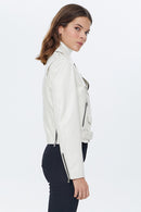 Newage Women's Beige Biker Leather Jacket | Derimod