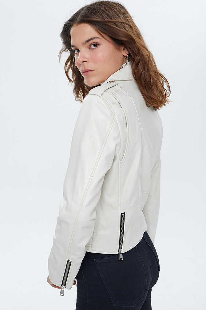 Newage Women's Beige Biker Leather Jacket