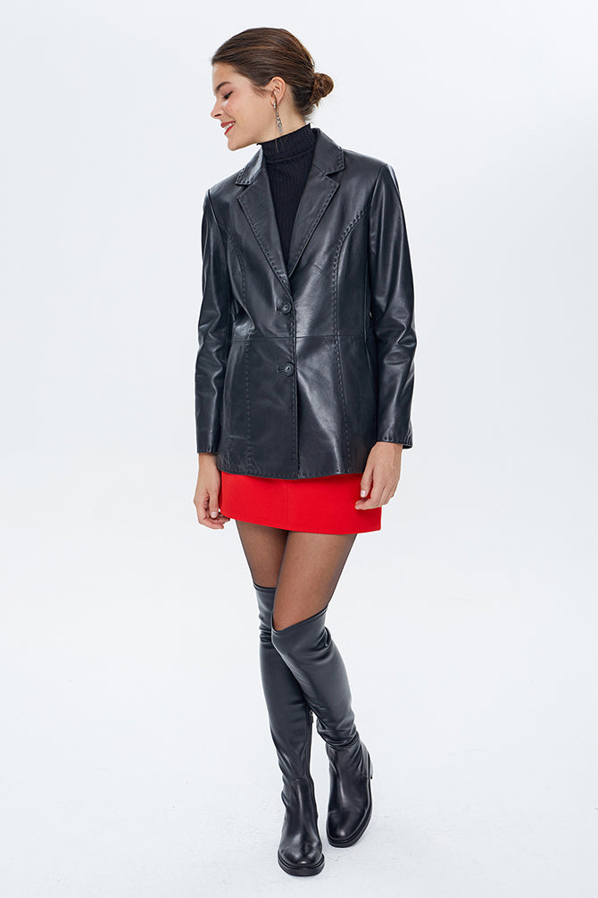 Barbara Woman Black Blazer Leather Jacket