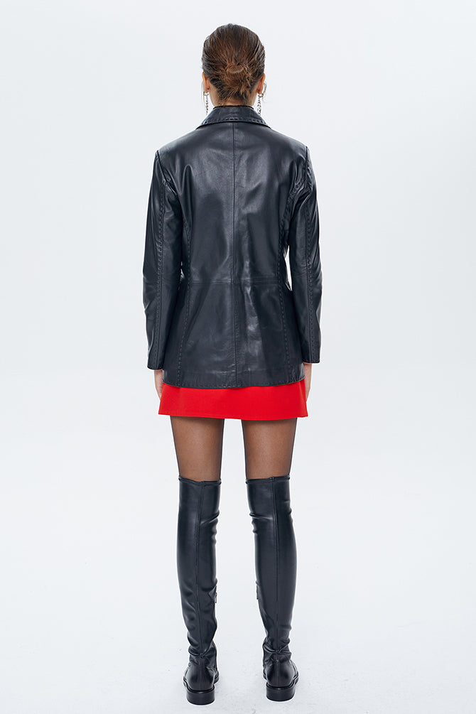Barbara Woman Black Blazer Leather Jacket